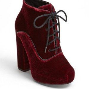 Shellys London Maroon Velvet Lace-Up Platform Bootie Size 9
